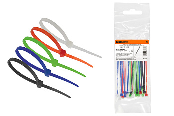 Хомуты 2,5х100 цветные набор  5 цветов (черный, белый, красный, синий, зеленый) (25 штук) TDM
