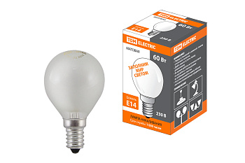 Лампа накаливания "Шар матовый" 60 Вт-230 В-Е14 TDM