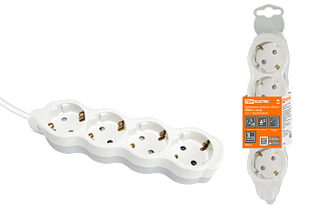 Удлинитель бытовой "Люкс" УЛ04 4 гнезда, 3м, с/з, с з/ш, ПВС 3х1мм2 16А/250В бело-серый TDM