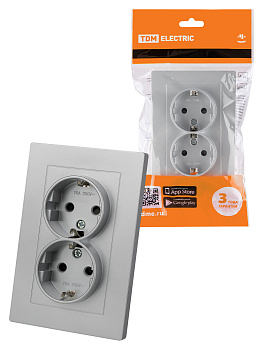 Розетка двойная 2П+З 16А 250В с защ. шт. серебр. металлик "Сенеж" TDM