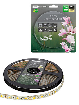 Лента светодиодная SMD5050-60 LED/м-IP65-12 В-14,4 Вт/м-3000 К (5 м) блистер TDM