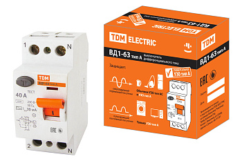 УЗО ВД1-63 2Р 40А 30мА тип А TDM