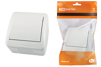 Выключатель 1-кл. открытой установки IP44 10А белый "Селигер" TDM +1