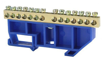 Шина "N" нулевая с изолятором на DIN-рейку 6x9мм стойка бол. 14 групп +2