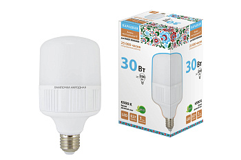 Лампа светодиодная T-30 Вт-230 В-6500 К–E27(100x178 мм) НАРОДНАЯ