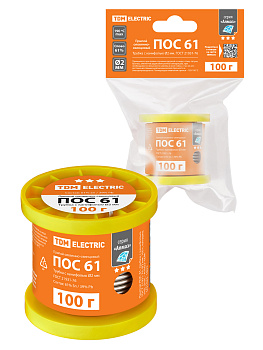 Припой ПОС 61, трубка с канифолью, ГОСТ 21931-76, Ø2 мм, 100 г, катушка, инд. упак., "Алмаз" TDM