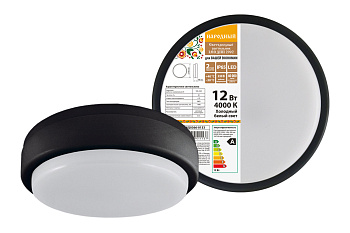 Светодиодный светильник LED ДПП 2902 12Вт 990 лм 4000К IP65 чёрный круг 160*48 мм Народный