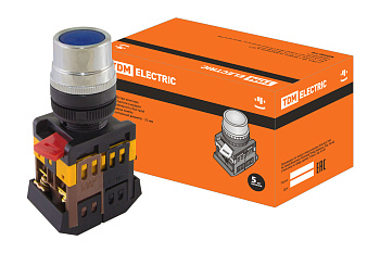 Кнопка ABLF-22 синий d22мм неон/230В1з+1р TDM