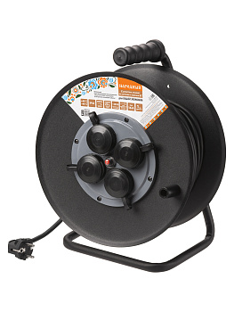 Удлинитель силовой УХз16-004 (метал. катушка, А3, 4 места IP44/40 м КГ 4000 Вт) Народный