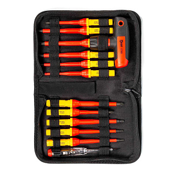 Набор диэлектрическая Т-образная отвертка VDE со сменными битами НИО-4412-Т, 12 шт КВТ