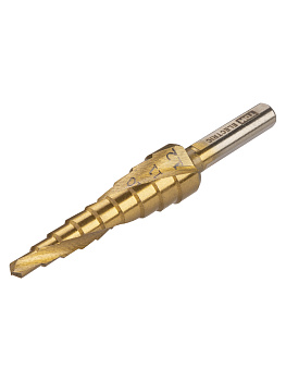 Сверло по металлу ступенчатое, 4-12 мм, 9 ступеней, нитрид., HSS, цилиндр. хв., "Рубин" TDM