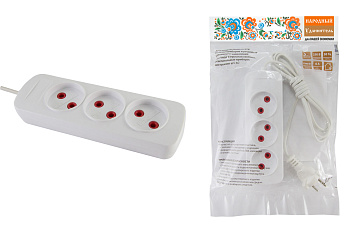 Удлинитель народный  УН3  3 гнезда, 1,5метра, б/з, ШВВП 2х0,75 мм2  6А/250В