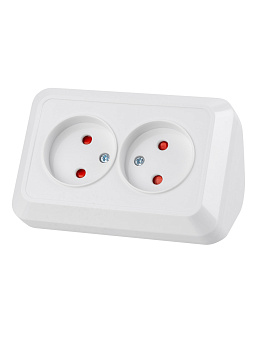 Розетка угловая двойная 2П+З открытой установки с з/ш IP20 250В 16А белая "Ладога" TDM
