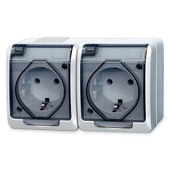 Розетка 2-м ОП Гермес Plus РСб22-3-ГПБд 16А IP54 с заземл. с дым.крышкой бел. IEK