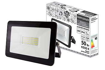 Прожектор светодиодный СДО50-3 "КОМПАКТ" 50 Вт, 6500 К, черный, Народный