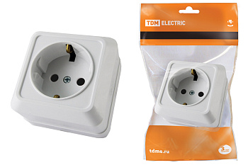 Розетка 2П+З открытой установки IP20 16А, белая "Ладога" TDM 