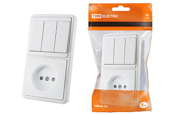 Блок комбинированный БКВР 3-х кл. выкл + розетка 2П с з/ш TDM 