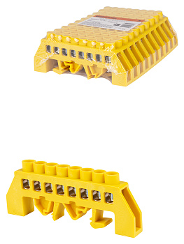 Шина "PE" "земля" в желтом изоляторе на DIN-рейку 8x12мм 8 групп TDM 