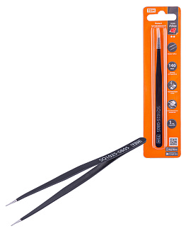 Пинцет прецизионный прямой 140 мм, острое жало, нерж., антистатич. покр., блистер, "Рубин" TDM