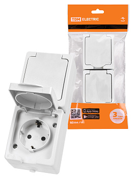 Розетка двойная 2П+З (вертикальная) открытой установки IP54 16А белая "Вуокса" TDM