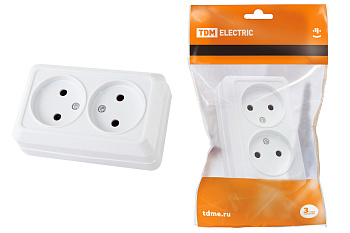 Розетка двойная 2П открытой установки IP20 10А 250В (керамика) белая "Ладога" TDM