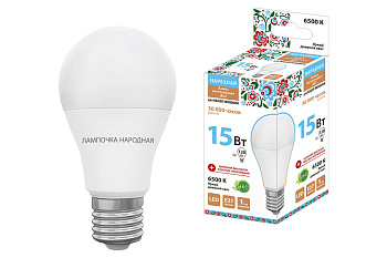 Лампа светодиодная НЛ-LED-A60-15 Вт-230 В-6500 К-Е27, (60х112 мм), Народная