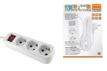 Удлинитель народный УН03В выключатель, 3 гнезда, 5метров, с/з, ПВС 3х0,75мм2  10А/250В