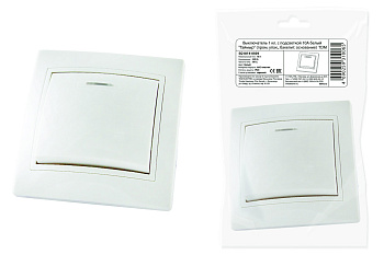 Выключатель 1 кл. с подсветкой 10А белый "Таймыр" (пром. упак., бакелит. основание) TDM
