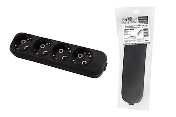 Колодка розеточная 4 гнезда 2П+3 16А 250В черная серии "Народная"