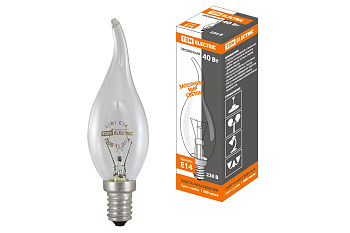 Лампа накаливания "Свеча на ветру" прозрачная 40 Вт-230 В-Е14 TDM