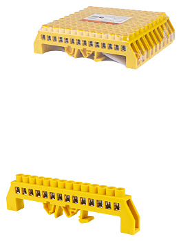 Шина "PE" "земля" в желтом изоляторе на DIN-рейку 8x12мм 14 групп TDM +1