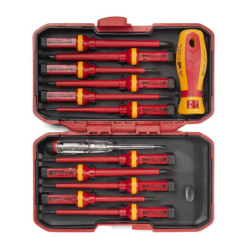 Набор диэлектрическая отвертка VDE со сменными битами, 12 шт. НИО-4412 КВТ (6/12шт уп)