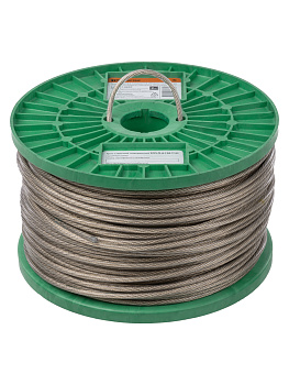 Трос стальной в полимерной оболочке поверенный ТСП-П-4-130, диаметр 4 мм, длина 130 м, катушка, TDM