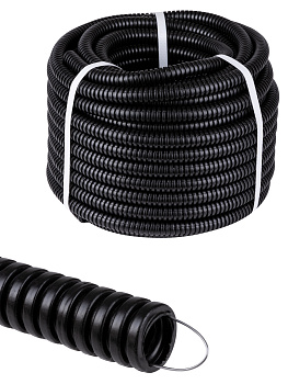 Труба гофрированная ПНД d 16 с зондом (25 м) легкая черная TDM