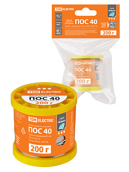 Припой ПОС 40, трубка с канифолью, ГОСТ 21931-76, Ø1 мм, 200 г, катушка, инд. упак., "Алмаз" TDM