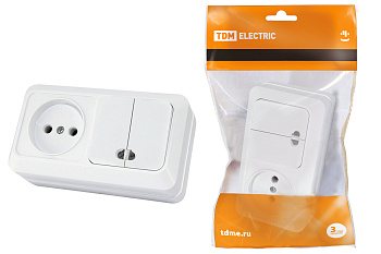 Блок комбинированный выкл. 2-кл. с/п 10А + розетка 2П 10А 250В БКВР IP20 белый "Ладога" TDM