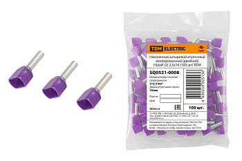 Наконечник штыревой втулочный изолированный (двойной) НШвИ (2) 2,5х10 (100 шт) TDM