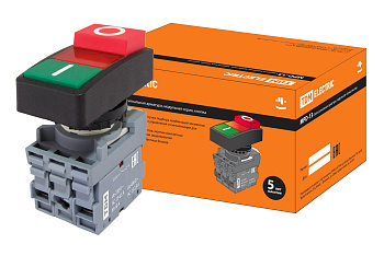 Кнопка двойная MPD13-11R (зеленая/красная-выступающая) (LED) d22мм/220В (I/O)  линза красная TDM