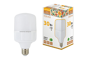 Лампа светодиодная T-30 Вт-230 В-4000 К–E27(100x178 мм) НАРОДНАЯ