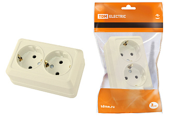 Розетка двойная 2П+3 открытой установки IP20 16А 250В (керамика) сл. кость "Ладога" TDM 