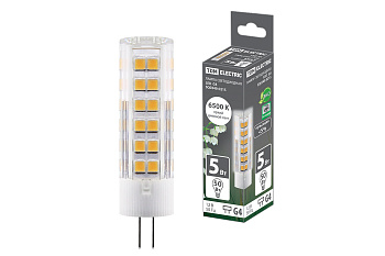Лампа светодиодная G4-5 Вт-AC/DC 12 В-6500 К, SMD, 16x57 мм TDM