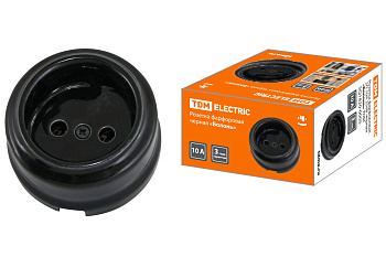 Розетка фарфоровая 2П 10А 250В черная «Болонь» TDM