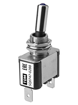 Выключатель-тумблер ASW-07D 1P 12В AC/DC 25А (3c) ON-OFF с фиксацией с синей LED подсветкой TDM