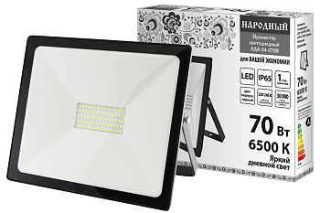 Прожектор светодиодный СДО-04-070Н 70 Вт, 6500 К, IP65, черный, Народный