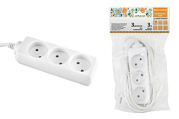 Удлинитель народный  УН3  3 гнезда, 3метра, б/з, ШВВП 2х0,75 мм2  6А/250В