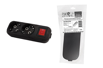 Колодка розеточная 2 гнезда 2П+3 c выключателем 16А 250В черная серии "Народная"