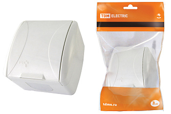 Розетка 2П+3 открытой установки IP54 16А с  крышкой белая "Селигер" TDM 