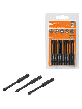 Набор бит PH2x70, односторонних, сталь S2, Е 1/4", намагниченные, торсионные, 10 шт., «Алмаз» TDM