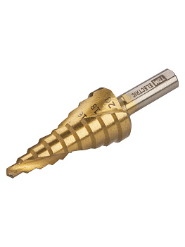 Сверло по металлу ступенчатое, 4-20 мм, 9 ступеней, нитрид., HSS, цилиндр. хв., "Рубин" TDM