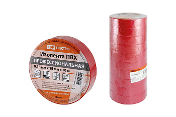 Изолента ПВХ профессиональная 0,18х19мм Красная 20м TDM 